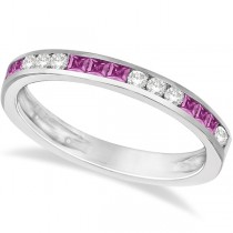Channel Set Diamond & Pink Sapphire Ring Band 14k White Gold (0.55ct)