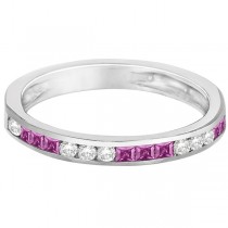 Channel Set Diamond & Pink Sapphire Ring Band 14k White Gold (0.55ct)