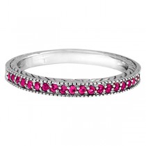 Pink Sapphire Stackable Ring Band with Milgrain Edges in Palladium