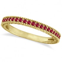 Ruby Stackable Ring Band Milgrain Edges 14k Yellow Gold (0.25ct)