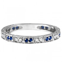Blue Sapphire & Diamond Filigree Ring Anniversary Band 14k White Gold