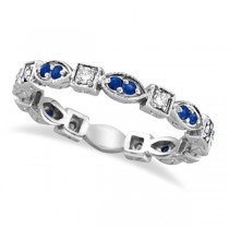 Blue Sapphire & Diamond Eternity Anniversary Ring Band 14k White Gold