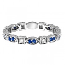 Blue Sapphire & Diamond Eternity Anniversary Ring Band 14k White Gold
