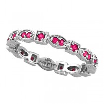 Pink Sapphire Ring Anniversary Band Antique Style14k White Gold (0.43ct)