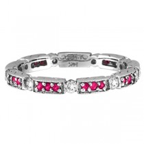 Eternity Diamond & Pink Sapphire Ring 14k White Gold