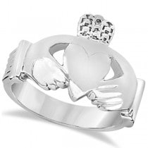Authentic Irish Claddagh Heart Friendship Ring Band in 14k White Gold