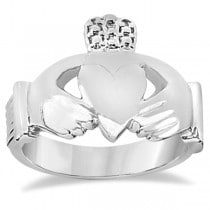 Authentic Irish Claddagh Heart Friendship Ring Band in 14k White Gold