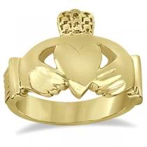 Authentic Irish Claddagh Heart Friendship Ring Band in 14k Yellow Gold