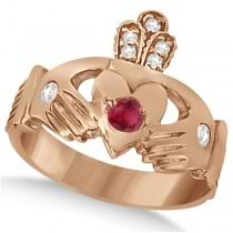Irish Heart Crown Claddagh Ruby & Diamond Ring 14k Rose Gold (0.35ct)
