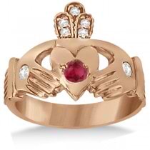 Irish Heart Crown Claddagh Ruby & Diamond Ring 14k Rose Gold (0.35ct)