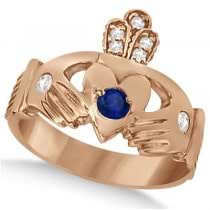 Irish Heart Diamond & Sapphire Claddgh Ring 14k Rose Gold (0.35ct)
