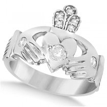Irish Heart with Crown Claddagh Diamond Ring 14k White Gold (0.35ct)