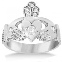 Irish Heart with Crown Claddagh Diamond Ring 14k White Gold (0.35ct)
