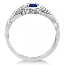 Irish Heart Diamond & Sapphire Claddgh Ring 14k White Gold (0.35ct)