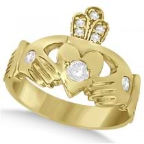 Irish Heart with Crown Claddagh Diamond Ring 14k Yellow Gold (0.35ct)