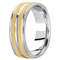 Square Two-Tone Wedding Band Carved Ring in 14k Gold (7mm)