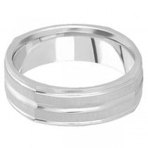 Square Wedding Band Carved Ring in 14k White Gold (7mm)
