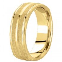 Square Wedding Band Carved Ring in 14k Yellow Gold (7mm)