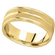 Square Wedding Band Carved Ring in 18k Yellow Gold (7mm)
