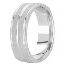 Square Wedding Band Carved Ring in Palladium for Men (7mm)