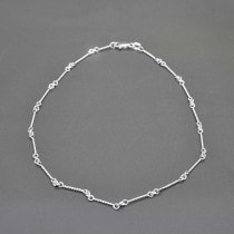 Alternating Cable Chain Link Ankle Bracelet 14k White Gold
