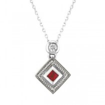 Ruby & Diamond Pendant Necklace in 14K White Gold (0.27ct)