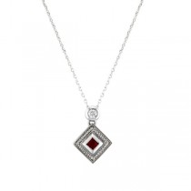 Ruby & Diamond Pendant Necklace in 14K White Gold (0.27ct)