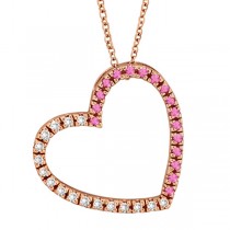 Diamond & Pink Sapphire Heart Pendant Necklace 14k Rose Gold (0.40ct)