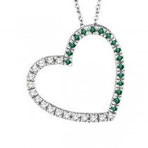 Diamond & Emerald Heart Pendant Necklace 14k White Gold (0.40ct)