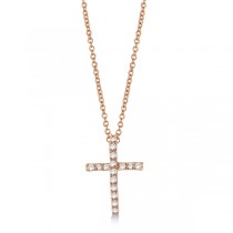 Diamond Cross Pendant Necklace in 14k Rose Gold (0.25ct)