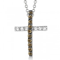 Champagne & White Diamond Cross Pendant Necklace 14k White Gold (0.25ct)