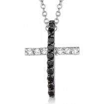 Black & White Diamond Cross Pendant Necklace 14k White Gold (0.25ct)