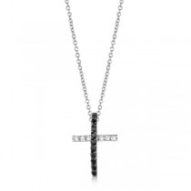Black & White Diamond Cross Pendant Necklace 14k White Gold (0.25ct)