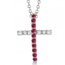 Ruby & Diamond Cross Pendant Necklace 14k White Gold (0.25ct)