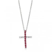 Ruby & Diamond Cross Pendant Necklace 14k White Gold (0.25ct)