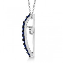 Blue Sapphire & Diamond Cross Pendant Necklace 14k White Gold (0.25ct)