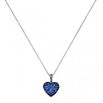 Diamond & Sapphire Puffed Heart Pendant Necklace 14k White Gold