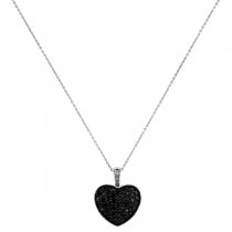 Black Diamond Puffed Heart Pendant in 14k White Gold (1.30ctw)