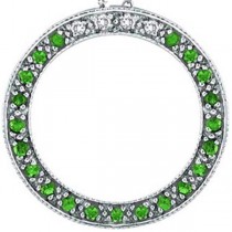 Diamond and Emerald Circle Pendant Necklace 14k White Gold (0.25ct)