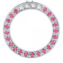 Diamond & Pink Sapphire Circle Pendant Necklace 14K White Gold