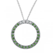 Diamond & Tsavorite Circle Pendant Necklace 14k White Gold