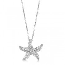 Starfish Shaped Diamond Pendant Necklace 14K White Gold (0.50ct)