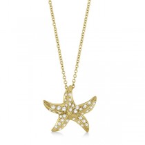 Starfish Shaped Diamond Pendant Necklace 14K Yellow Gold (0.50ct)