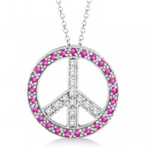 Diamond & Pink Sapphire Peace Pendant Necklace 14k White Gold 0.92ct