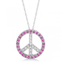 Diamond & Pink Sapphire Peace Pendant Necklace 14k White Gold 0.92ct