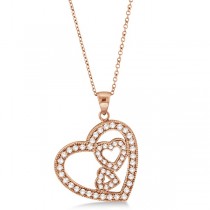 Triple Heart Shaped Diamond Pendant Necklace 14k Rose Gold (0.58ct)