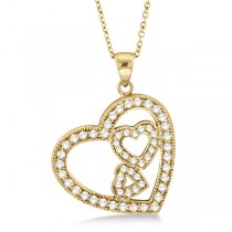 Triple Heart Shaped Diamond Pendant Necklace 14k Yellow Gold (0.58ct)