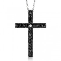 Black & White Diamond Cross Pendant Necklace 14k White Gold (0.33ct)