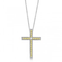 Yellow & White Diamond Cross Pendant Necklace 14k White Gold (0.33ct)