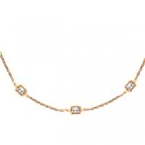 Asscher-Cut Fancy Diamond Station Necklace 14k Rose Gold 4.00ct
